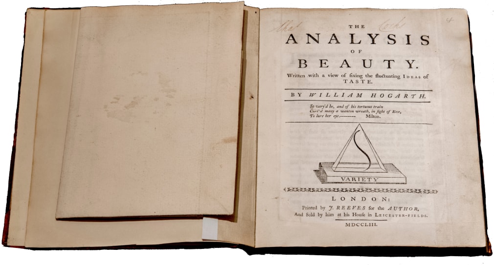 William Hogarth (1697-1764),  The Analysis of Beauty (2 prints pasted in book), 1753  Engraving and etching on laid paper