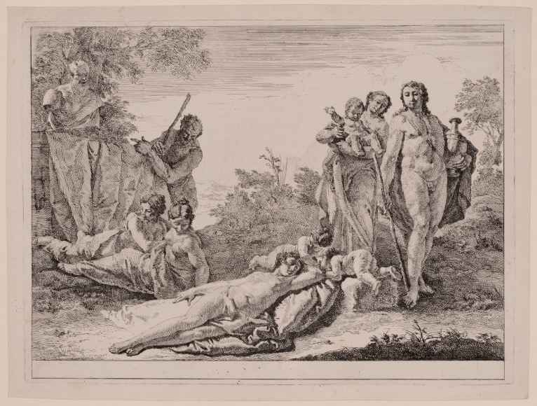 Francesco Fontebasso, Nine Figures with a Bust of Pan to the Side