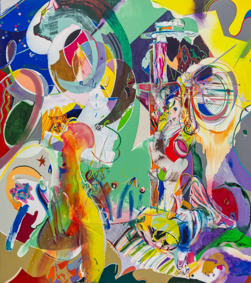 Young Do Jeong, Basic instinct, 2021. Acrylic, spray paint, color pencil, and graphite on canvas, 208 x 185 cm., Courtesy of the artist & PKM Gallery.