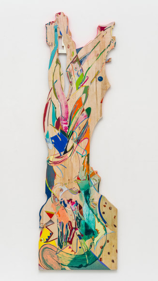 Young Do Jeong. Bury me, 2021, Acrylic, spray paint, graphite, and color pencil on shaped panel 200 x 61.2 cm. Courtesy of the artist & PKM Gallery.