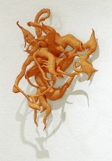 Lee Bul. Sargasso III, 1998. Fabric, cotton filling, beads, pins, twelve elements, 45 x 70 x 20 cm.