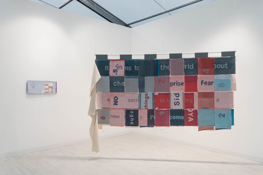 Installation view of Frieze London 2025 at Stand A01 in The Regent&#039;s Park., Courtesy of PKM Gallery. Photo by Mark Blower.