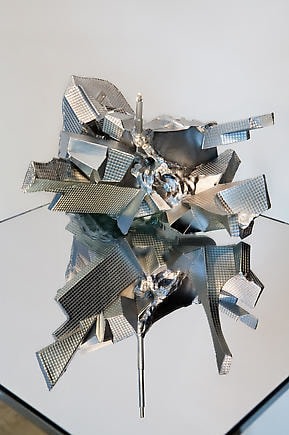 Lee Bul. Untitled (Ed. 5), 2007. Aluminum, mirror and stainless steel, Size of sculpture: 30 x 22 x 34 cm, Size of pedestal: 50 x 50 x 100 cm.&nbsp;Courtesy of the artist &amp;amp; PKM Gallery.