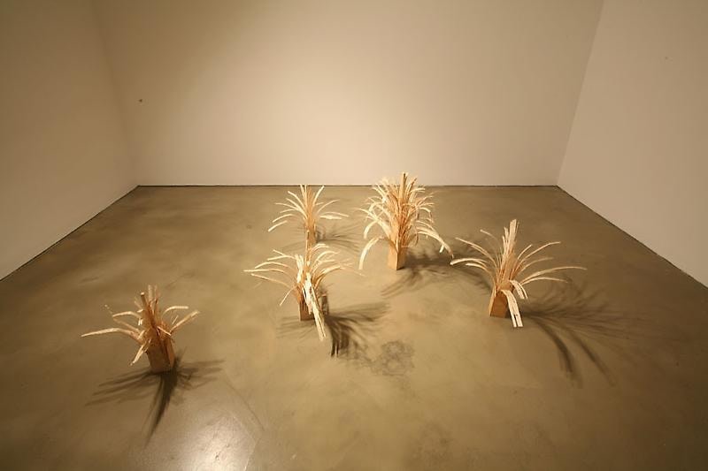 Bae Young-whan. Lovesick Weeds, 2008. Drawing on wooden sculptures, Size variable. Courtesy of the artist & PKM Gallery.