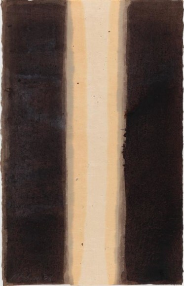 Yun Hyong-keun. Burnt Umber &amp;amp; Ultramarine, 1986.&nbsp;Oil painting on Hanji, 82.5 x 52.5 cm. Courtesy of PKM Gallery.