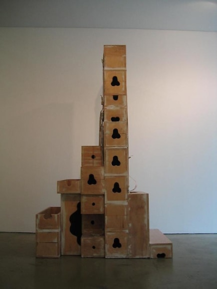 Cody Choi. Ego Shop, 1994. Wood and banding straps, 101.6 x 101.6 x 196 cm. Courtesy of the artist & PKM Gallery.