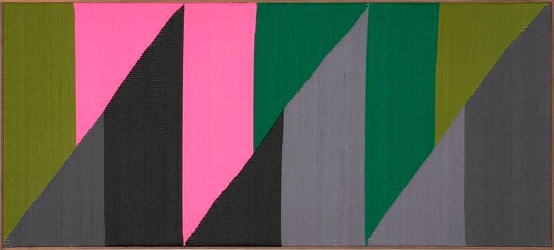 Brent Wadden. Untitled, 2017. Painting - Hand woven fibers, wool, cotton and acrylic on canvas, 93 x 211 cm. Courtesy of the artist, PKM Gallery and Peres Projects.