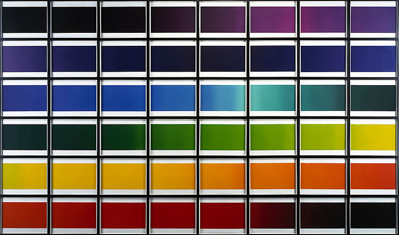 Olafur Eliasson. The color spectrum series (Ed. 18), 2005. 48 colour photogravure prints, Each image 37.3 x 48.3 cm, overall either 238.8 x 407.4 cm or 34.5 x 24 m. Courtesy of the artist & PKM Gallery.