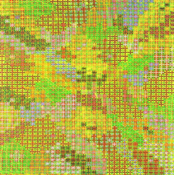 Ding Yi. Appearance of Crosses, 2004-2006. Acrylic on tartan, 140 x 140 cm. Courtesy of the artist & PKM Gallery.