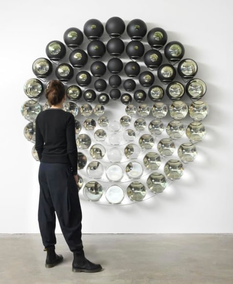 Olafur Eliasson. Visual mediation, 2017.&nbsp;Glass spheres, silver, stainless steel, paint (black, white), &oslash; 229 cm. Courtesy of the artist &amp;amp;&nbsp;PKM Gallery.