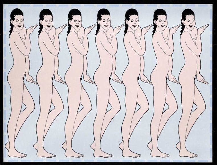 John Wesley. String of Girls, 1989.&nbsp;Oil on canvas, 127 x 176 cm.&nbsp;Courtesy of the artist &amp;amp; PKM Trinity Gallery.