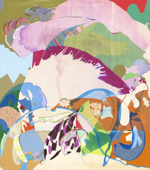 Young Do Jeong, B stubborn, 2015-2017. Acrylic, color pencil, graphite, charcoal, and marker on canvas, 208 x 185 cm., Courtesy of the artist & PKM Gallery.