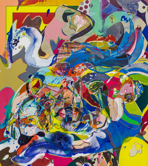 Young Do Jeong. Perfect swim, 2020-21, Acrylic, graphite, color pencil, and charcoal on canvas, 208 x 185 cm. Courtesy of the artist & PKM Gallery.