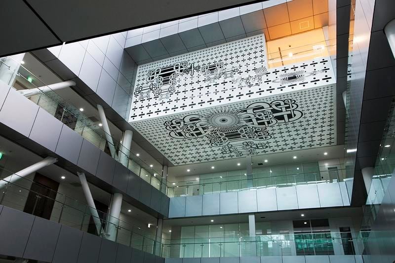 Sang nam Lee. 2013 Korean Embassy in Japan. Landscapic Algorithm (Light + Right), 2013. Acrylic urethane on Aluminum panel, 11,320 x 4,423.6 mm, 11,339.7 x 6,492.4 mm. Korean Embassy in Japan. Photo by. Kim Jae-hyun. Courtesy of the artist & PKM Gallery.