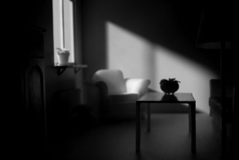 Jonas Dahlberg. Three Rooms : Location Studies - Living room&nbsp;(Ed. 12 + 2AP), 2008.&nbsp;Lambda prints mounted in black wooden box, 125 x 187cm.&nbsp;Courtesy of the artist &amp;amp; PKM Trinity Gallery.