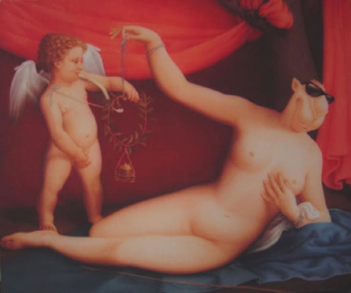 Zhou Tiehai. Venus & Cupid, 2005. Acrylic (airbrush) on canvas, 225 x 270 cm. Courtesy of the artist & PKM Gallery.