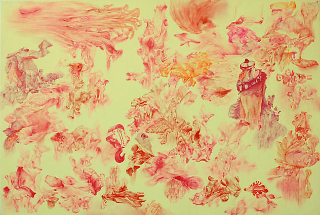 Moon Beom. Possible worlds #402, 2006. Acrylics, pen, oilstick on panel, 80 x 122 cm.&nbsp;Courtesy of the artist &amp;amp; PKM Gallery.