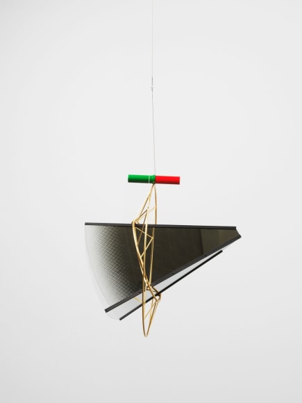 Olafur Eliasson, Kepler’s dream compass, 2022. Partially silvered glass, brass, stainless steel, paint (black, red, white), magnet, wire, 65 x 60 x 62 cm. Courtesy of the artist & PKM Gallery.