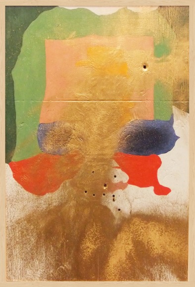 SAMUEL SCHARF + RYAN CARR JOHNSON Frankenthaler A.D. 2012, paint on plywood with bullet holes, 37 x 25 x 2.5 inches.