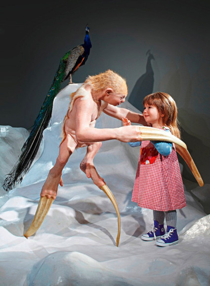 PATRICIA PICCININI The Welcome Guest 2011, silicone, fibreglass, human and animal hair, taxidermied peacocks, dimensions variable