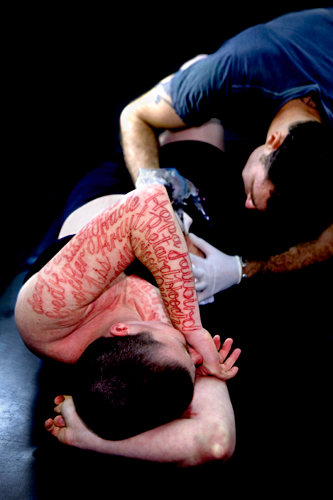 MARY COBLE Blood Script  March 28-29, 2008, performance. Installation view: PULSE New York.