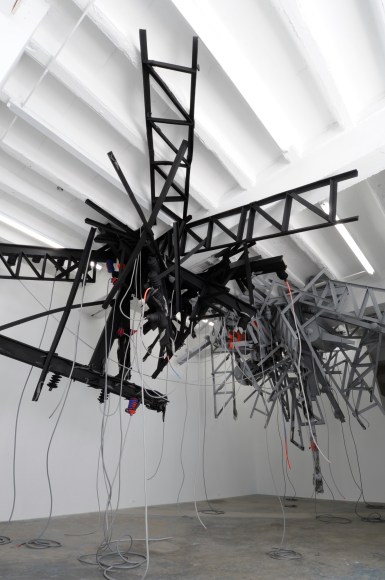 MIA FEUER Stress Cone 2011, styrofoam, steel, latex paint, dimensions variable. Installation view: Conner Contemporary Art.