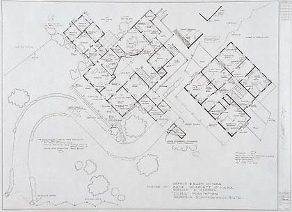 MARK BENNETT Home of Gerald and Ellen O'Hara (Gone with the Wind) 2007, graphite and ink on paper, 35 x 45 inches.