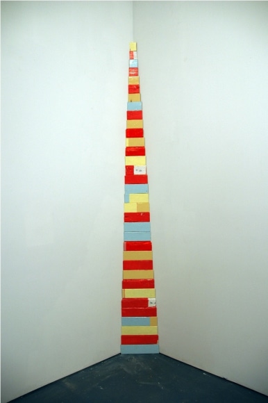 CORDY RYMAN Third Wave Wedge 2010, acrylic, enamel, Velcro and ink on wood, 72.5 x 13 x 6.5 inches