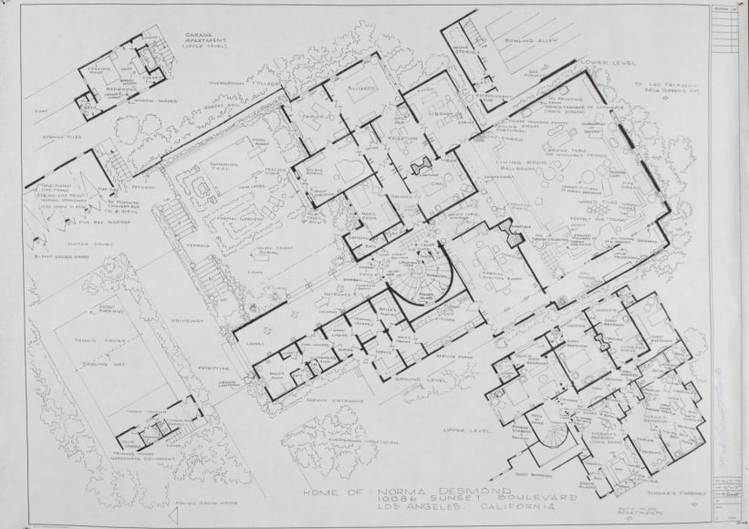 MARK BENNETT Home of Norma Desmond (Sunset Boulevard) 2007, India ink and graphite on vellum, 30 x 42 inches.