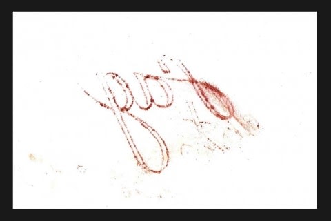 MARY COBLE Fag (from Blood Script) 2008, blood on paper, 8 x 11.5 inches.