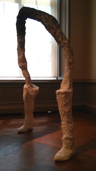 HELENA CERVANTES  Dissolve  2015, plaster, wire, pvc pipes, wood, burlap, string, body casts, 5'9&rdquo; x 5'4&rdquo;.