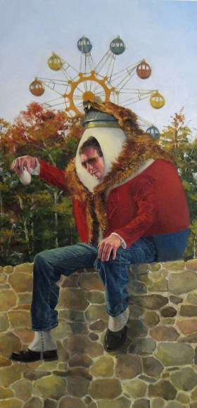 NATHANIEL ROGERS Dumpty 2009, oil on panel, 12 x 6 inches.