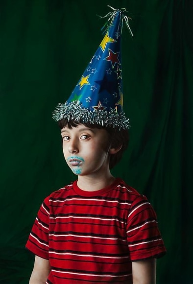 KATIE MILLER  Youth in a Party Hat 2013, oil on panel, 34 x 23 inches.