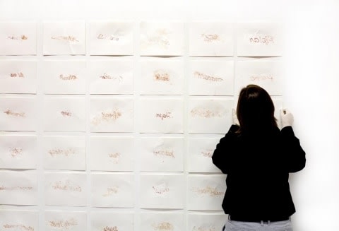 MARY COBLE Blood Script  March 28-29, 2008, performance. Installation view: PULSE New York.