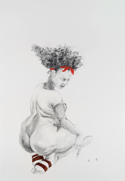 ZOË CHARLTON Cousin 1 (from Tallahasee Lassies) 2008, graphite and gouache on paper, 60 x 40 inches.