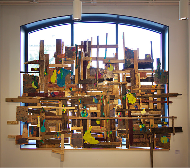 EDWARD VICTOR SANCHEZ  PROMESA (H.R.5278, S.2328)  2016, found wood, acrylic, enamel, silicone, screws, glue, concrete, lights, varnish