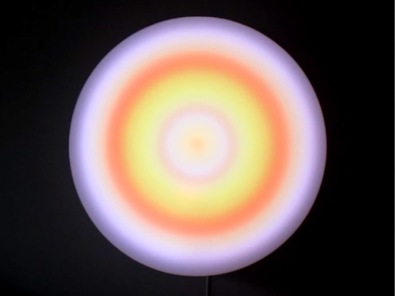 LEO VILLAREAL Target 2011, light emitting diodes, microcontroller, custom software, circuitry, wood, plexiglas, 24 inches (diameter)