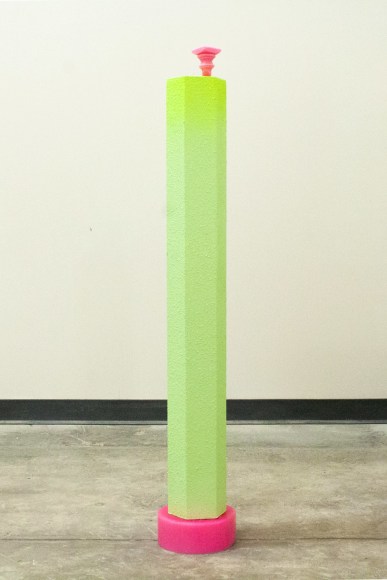 MAGALI H&Eacute;BERT-HUOT  Untitled (MarbleGreen) 2014, MDF, stucco, wax, 11 x 11 x 58 inches.