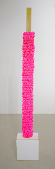 CHRISTINA MARTINELLI Miserable Miracle 2010, flagging tape, wire, wood, found object, 108 X 12 X 16 inches