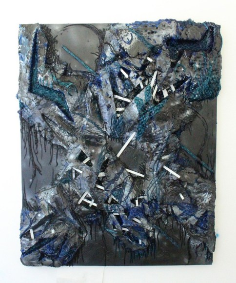 CALLI MOORE Resurrected 2016, foam, acrylic and stone on wooden panel, 60 x 42 inches.