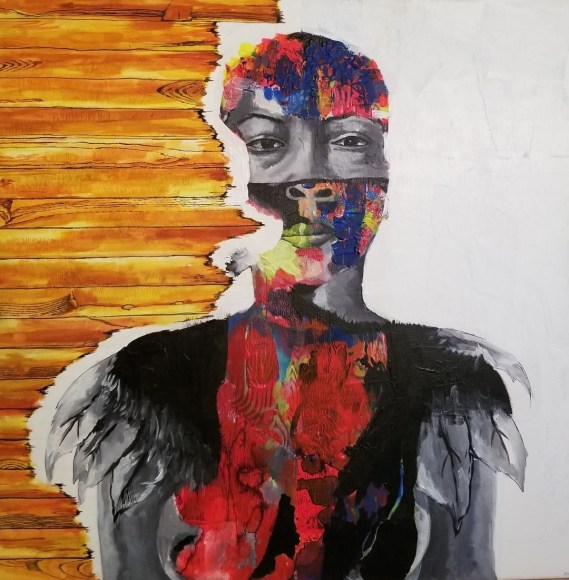 JESSICA MARIA HOPKINS  Becoming Me  2018, acrylic and watercolor on canvas, 24 x 24 inches