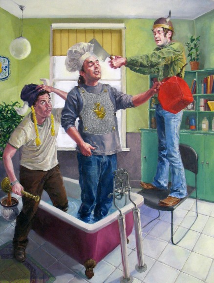 NATHANIEL ROGERS Rub a Dub Dub 2008, oil on panel, 10 x 8 inches.