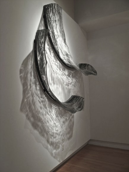 ADAM NELSON Alluvion 2012, PETG plastic, screen printed imagery, steel, light, 78 x 78 x 20 inches