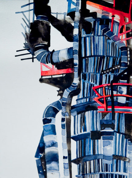MIA FEUER Suncor Energy Study 2 2012, watercolor and ink on paper, 15 x 10 inches