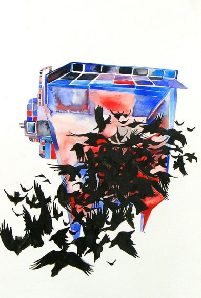 MIA FEUER Suncor Energy Study 5 2012, watercolor and ink on paper, 15 x 10 inches