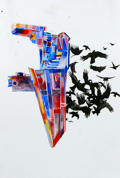 MIA FEUER Suncor Energy Study 4 2012, watercolor and ink on paper, 15 x 10 inches