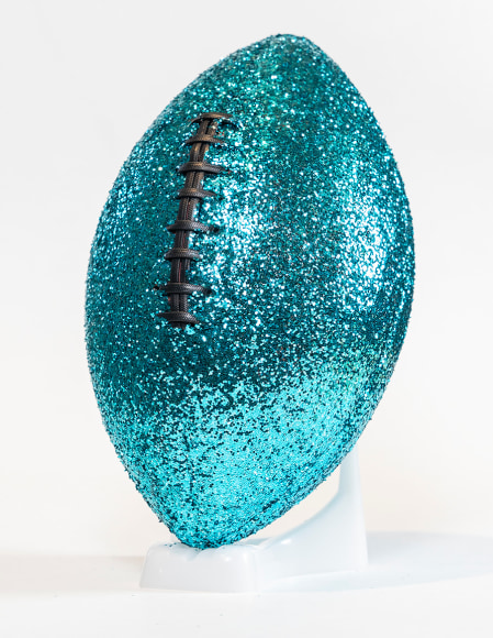 Sheldon Scott  Exorcism of the Sweet (turquoise)  2019, glitter, leather, poly, glue, dimensions variable.