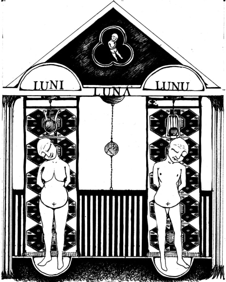 CHRISTINA MOST Tomb: Luna's Deceased Parents 2007, ink on paper, 13.5 x 11 inches.