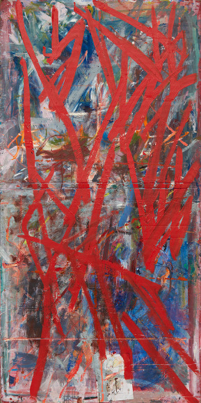 Spencer Lewis, Babe, 2015-2016. Mixed media on cardboard, mounted on canvas, 96 x 48 inches SL16.004