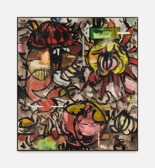 Jan-Ole Schiemann Allergie&Schoenheit (allergy&beauty), 2021 Ink, acrylic, charcoal and oil pastel color on canvas 78 3/4 x 70 7/8 in 200 x 180 cm (JS21.013)